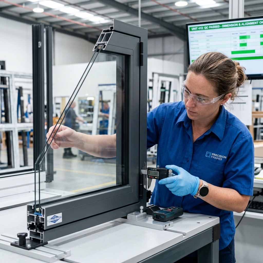 Qualitätsprüfung von Aluminiumprofilen und Glasscheiben